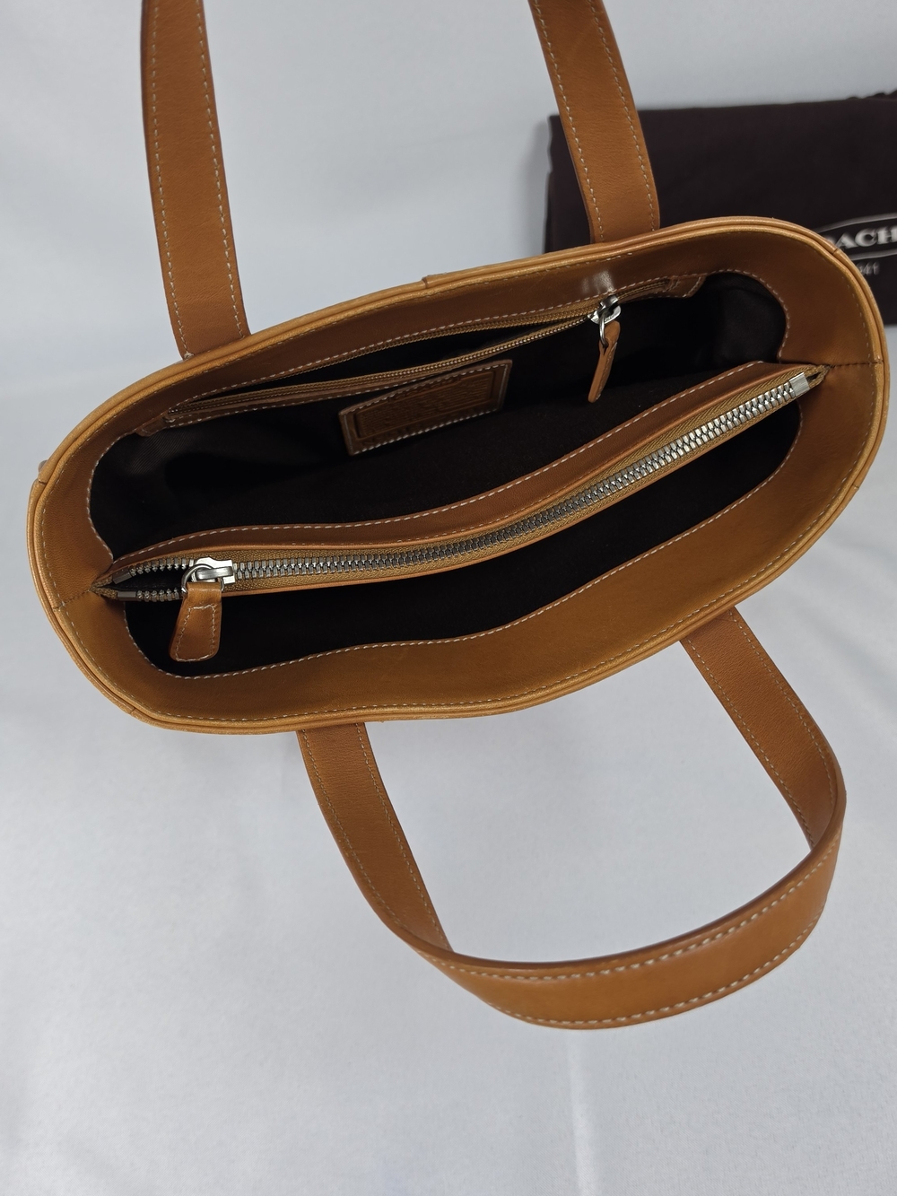 Coach Vintage 7787 Hampton Shopper Camel Tan Leather Medium Bag Womens - Picture 3 of 16